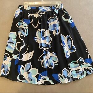 Elle Black Skater Skirt with Blue, White and Aqua Floral Print